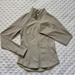 Athleta Salutation Full Zip Ribbed Jacket Oyster Gray Green Size S